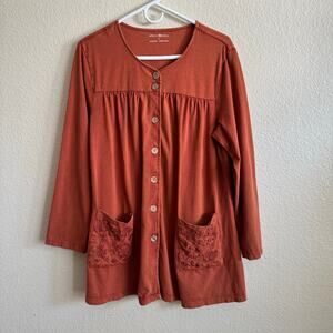 April Cornell Sunwashed Artist Smock Embroidered Terracotta Orange Tunic Shirt L